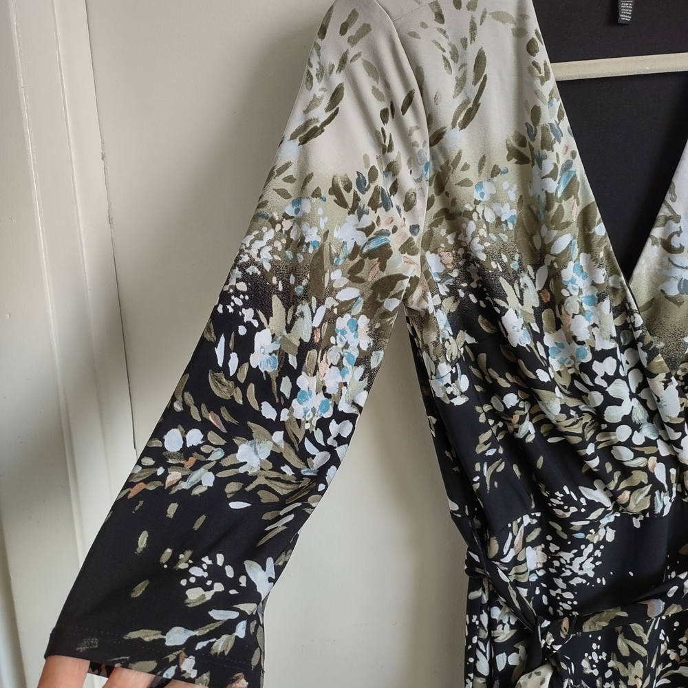 Floral Wrap Maxi Dress in Black, Olive & Cream - Picture 3 of 4